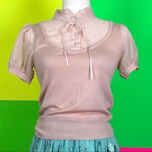 Pale pink lace and bow cardigan